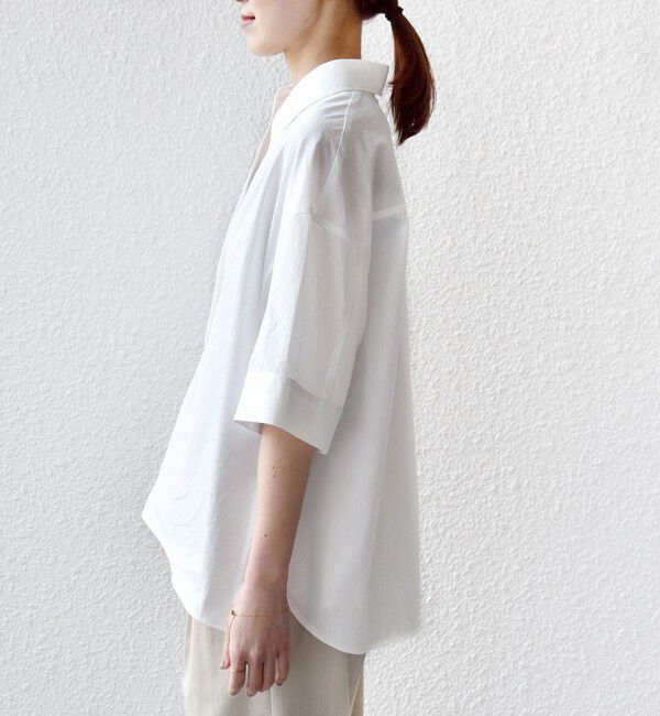 SHIPS for women「《予約》〈手洗い可能〉無地/ストライプ スキッパー サイド スリット 半袖 シャツ」|シャツ・ブラウス|