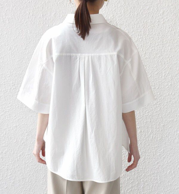 SHIPS for women「《予約》〈手洗い可能〉無地/ストライプ スキッパー サイド スリット 半袖 シャツ」|シャツ・ブラウス|