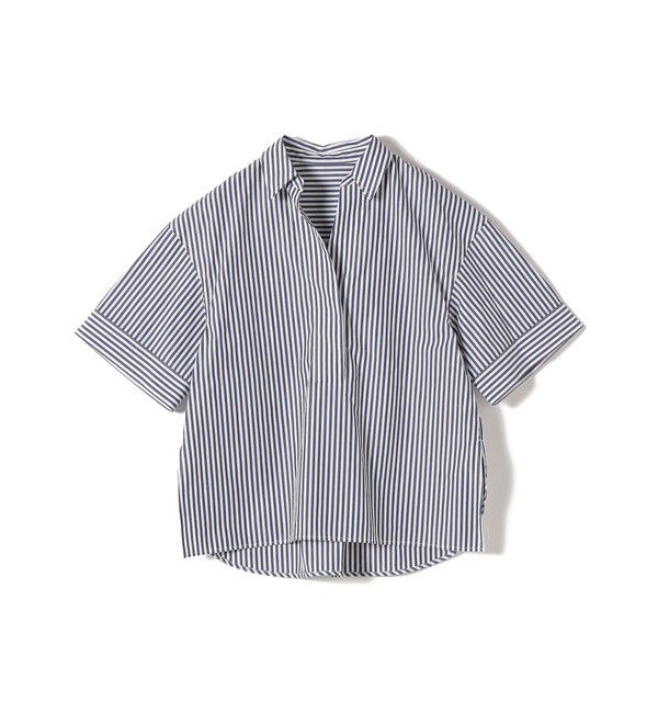 SHIPS for women「《予約》〈手洗い可能〉無地/ストライプ スキッパー サイド スリット 半袖 シャツ」|シャツ・ブラウス|