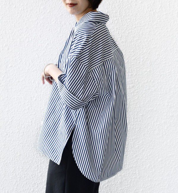 SHIPS for women「《予約》〈手洗い可能〉無地/ストライプ スキッパー サイド スリット 半袖 シャツ」|シャツ・ブラウス|