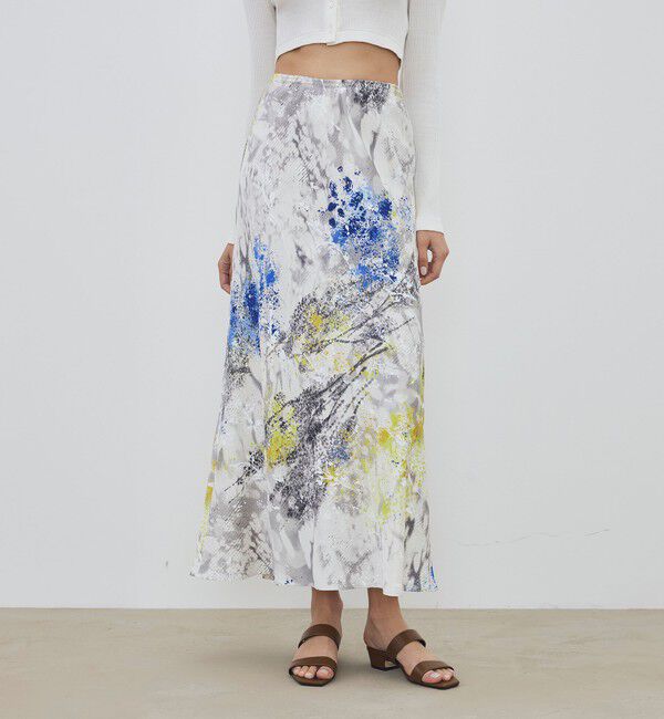 DES PRES「【WEB先行予約】ダプルドシェードアブストラクトプリント セミフレアスカート」|フレア|