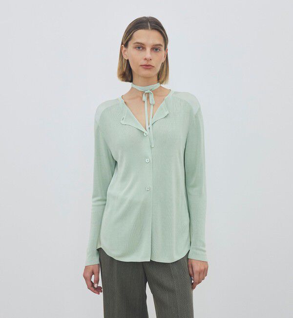 DES PRES「【WEB先行予約】 マットレーヨンシルクサテンコンビ バックドレープカーディガン」|カーディガン|