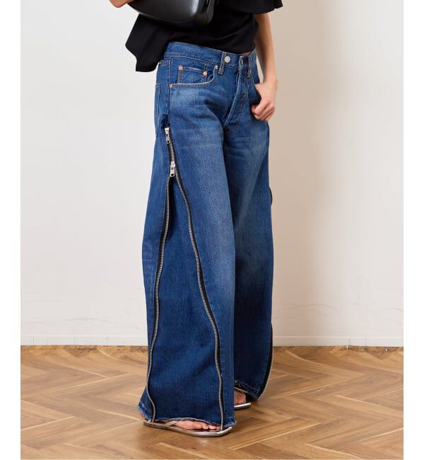  「《予約》サイドジップワイド5ポケットパンツ：デニムパンツ」|デニム|