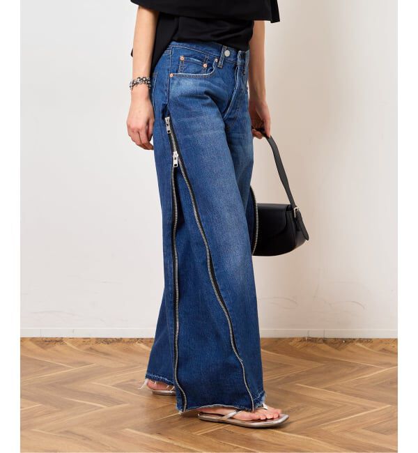  「《予約》サイドジップワイド5ポケットパンツ：デニムパンツ」|デニム|