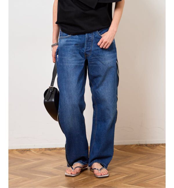  「《予約》サイドジップワイド5ポケットパンツ：デニムパンツ」|デニム|