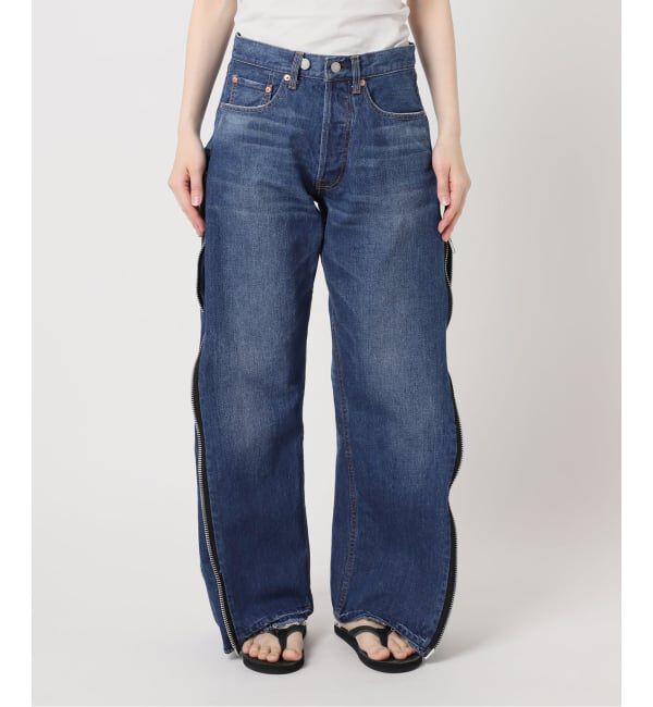  「《予約》サイドジップワイド5ポケットパンツ：デニムパンツ」|デニム|