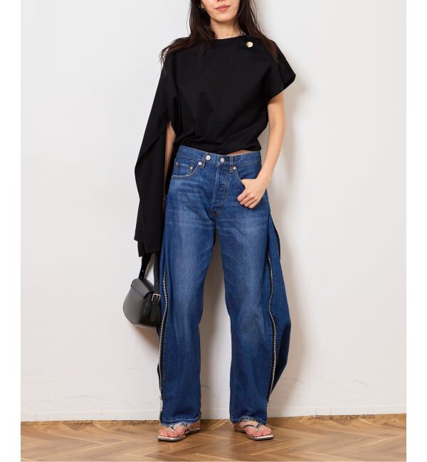  「《予約》サイドジップワイド5ポケットパンツ：デニムパンツ」|デニム|