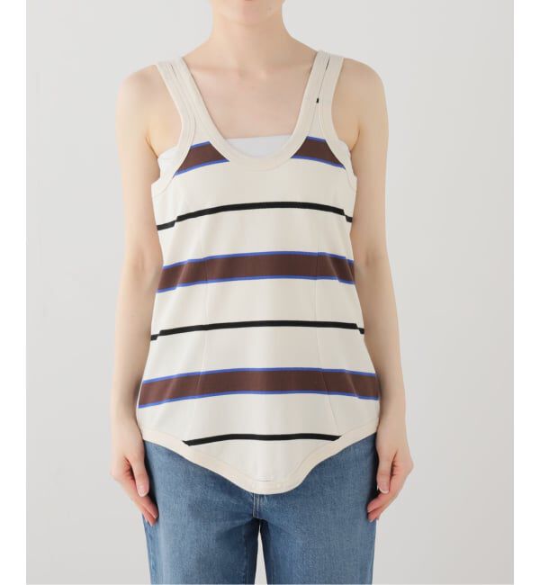  「TanC TOKYO PIQUE BORDER TANK ROMPERS TC26A-011：ボディスーツ」|タンクトップ|