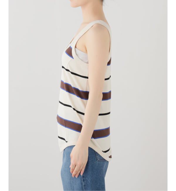  「TanC TOKYO PIQUE BORDER TANK ROMPERS TC26A-011：ボディスーツ」|タンクトップ|