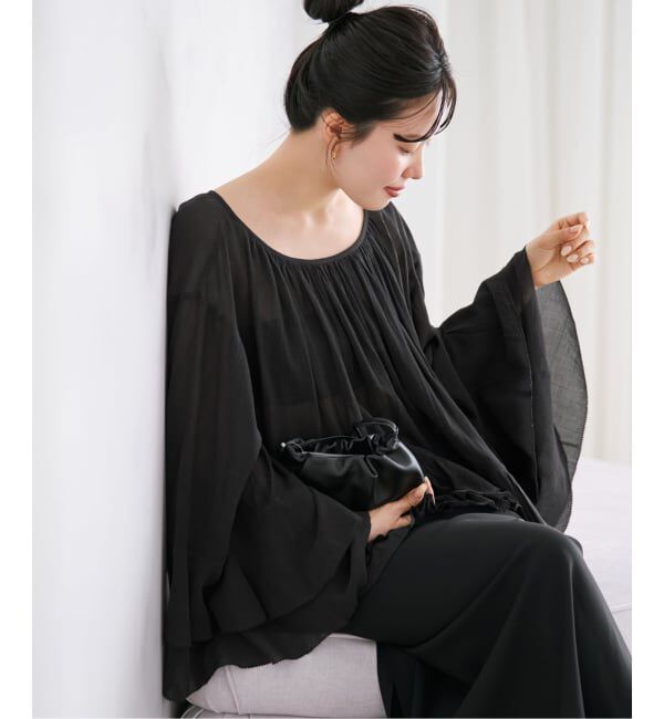 Plage「《予約》COTTON FRILLS ブラウス」|シャツ・ブラウス|ブラック