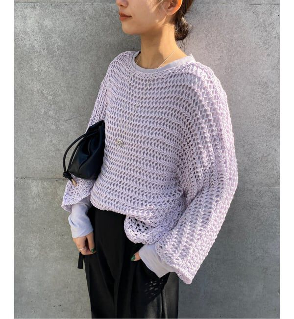 SLOBE IENA「ギマヤーンメッシュボートネックニット」|ニット・セーター|パープル B