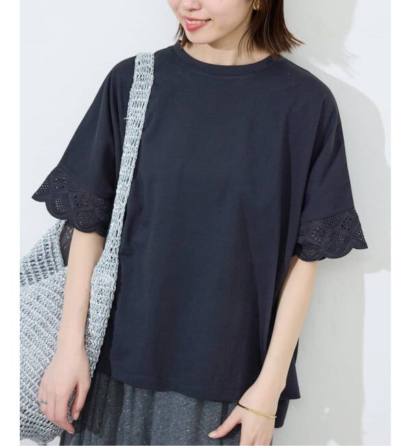 SLOBE IENA「《WEB限定/追加予約》レースコンビニュアンスプルオーバー」|Tシャツ・カットソー|ブラック