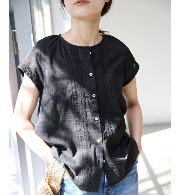 SLOBE IENA「《予約》ドットジャガードノースリーブブラウス」|シャツ・ブラウス|ブラック