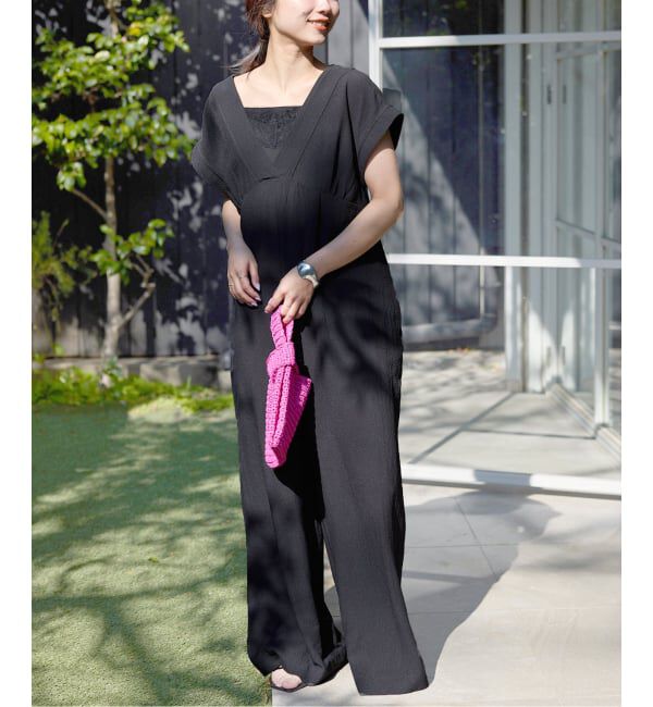 SLOBE IENA「《予約》シュリンクPEデザインオールインワン」|オールインワン|ブラック