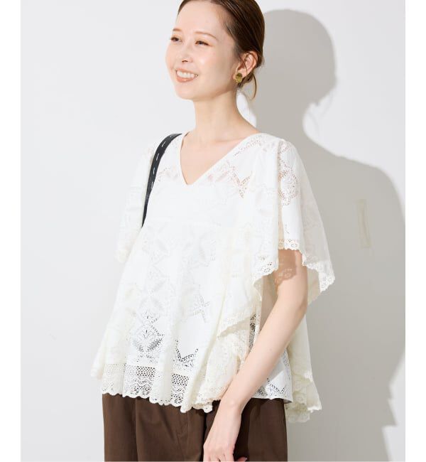 SLOBE IENA「《追加予約》レースフリルVネックブラウス」|シャツ・ブラウス|