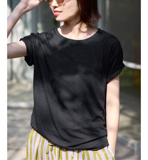 SLOBE IENA「《追加予約》スラブ天竺5分袖TEE」|Tシャツ・カットソー|ブラック