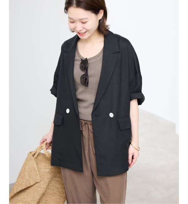 SLOBE IENA「《WEB限定/追加予約》リネンレーヨンハーフスリーブジャケット」|その他|