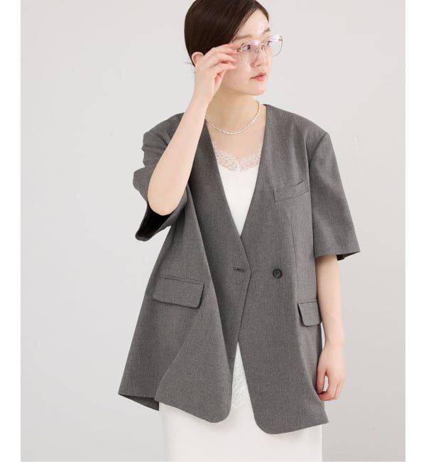 IENA「《セットアップ対応/予約》 トロピカルハーフジャケット」|ノーカラージャケット|