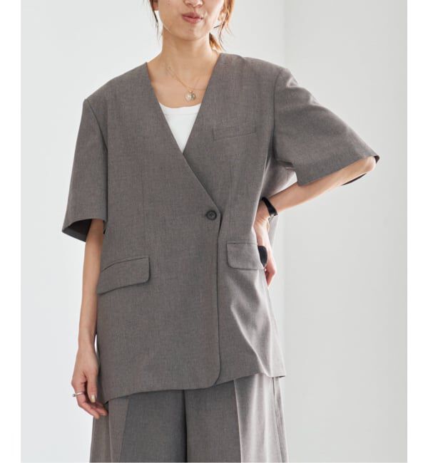 IENA「《セットアップ対応/予約》 トロピカルハーフジャケット」|ノーカラージャケット|