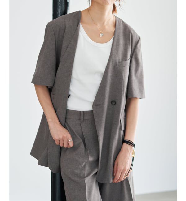 IENA「《セットアップ対応/予約》 トロピカルハーフジャケット」|ノーカラージャケット|