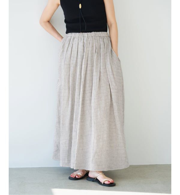 IENA「《セットアップ対応/予約》フレンチリネンチェックタックギャザースカート」|スカート|