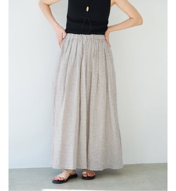 IENA「《セットアップ対応/予約》フレンチリネンチェックタックギャザースカート」|スカート|