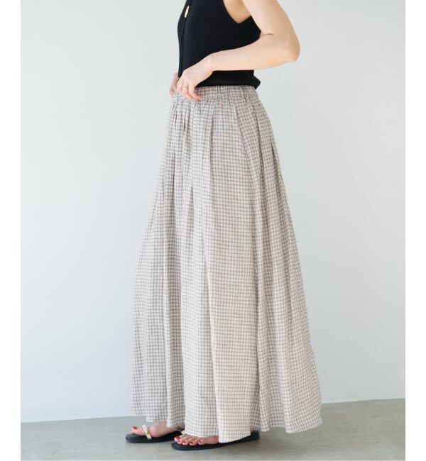 IENA「《セットアップ対応/予約》フレンチリネンチェックタックギャザースカート」|スカート|