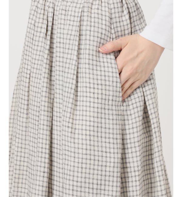 IENA「《セットアップ対応/予約》フレンチリネンチェックタックギャザースカート」|スカート|