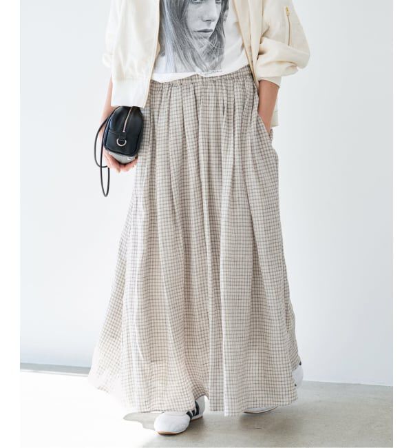 IENA「《セットアップ対応/予約》フレンチリネンチェックタックギャザースカート」|スカート|