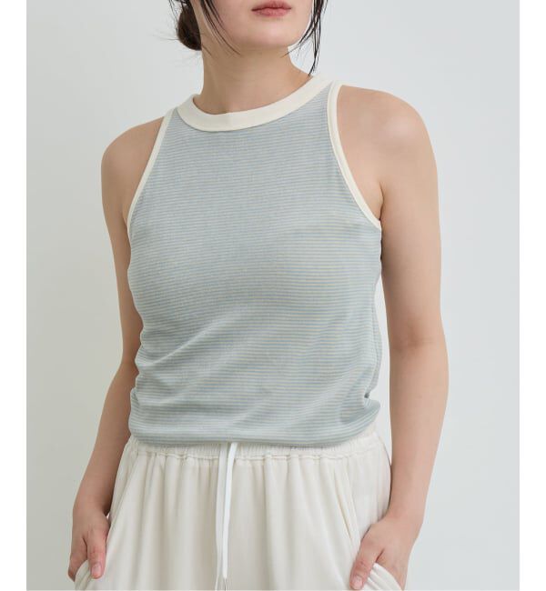 IENA LA BOUCLE「《予約》IENA LA BOUCLE ベロアボーダータンクトップ」|タンクトップ|ベージュ A