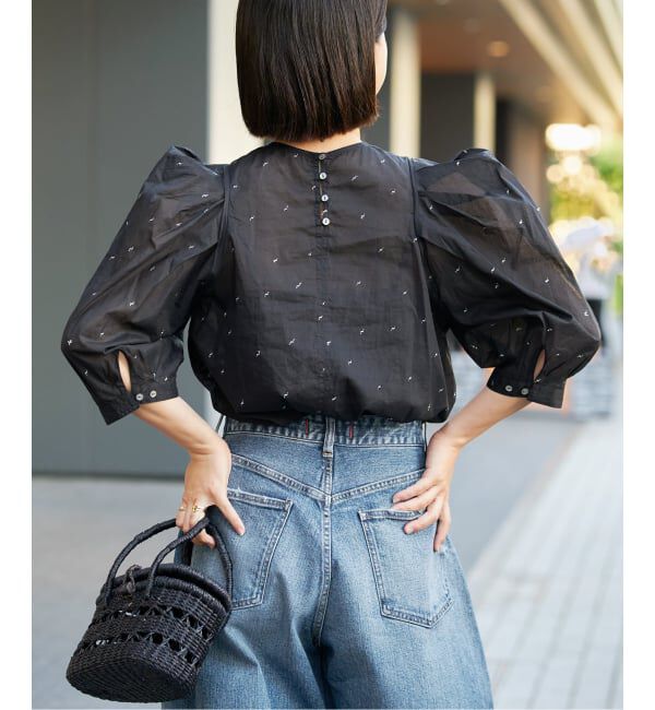 IENA LA BOUCLE「《追加予約》IENA LA BOUCLE コットンオーガンザエンブロイダリーパフィーブラウス」|シャツ・ブラウス|