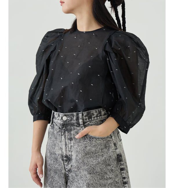 IENA LA BOUCLE「《追加予約》IENA LA BOUCLE コットンオーガンザエンブロイダリーパフィーブラウス」|シャツ・ブラウス|