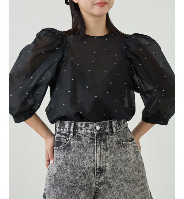 IENA LA BOUCLE「《追加予約》IENA LA BOUCLE コットンオーガンザエンブロイダリーパフィーブラウス」|シャツ・ブラウス|