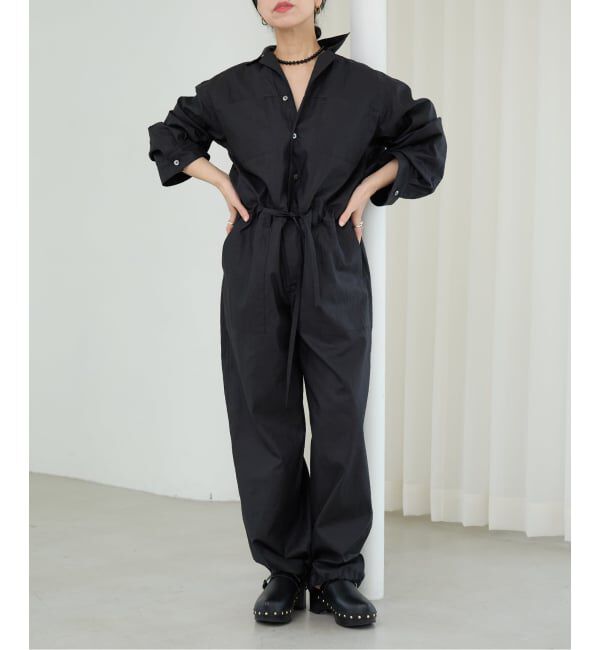 IENA LA BOUCLE「《予約》IENA LA BOUCLE オーガニックコットンタイプライターオールインワン」|オールインワン|ブラック