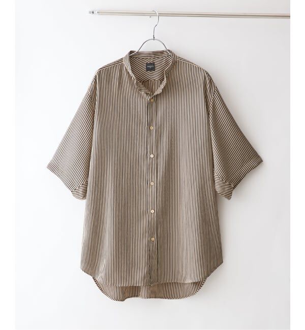 EDIFICE「《予約》パターンクリスプ ショートスリーブ バンドカラーシャツ」|シャツ・ブラウス|ベージュ