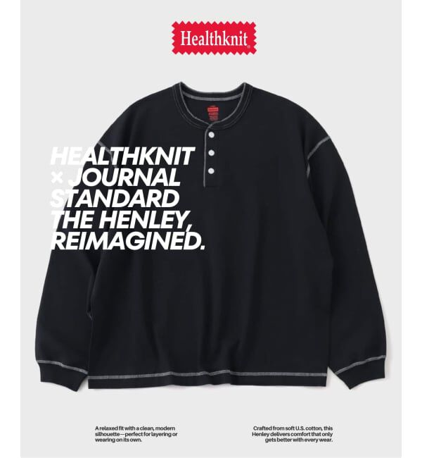 JOURNAL STANDARD「Health knit / ヘルスニット 別注 ヘンリー ネックロンT」|Tシャツ・カットソー|ブラック