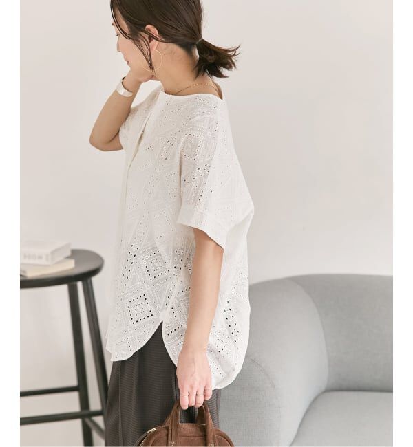 JOURNAL STANDARD「《予約》カットワークレースノーカラーブラウス」|シャツ・ブラウス|
