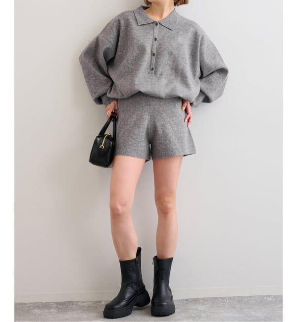 U by SPICK&SPAN「えり付きニットロンパース」|オールインワン|グレーB