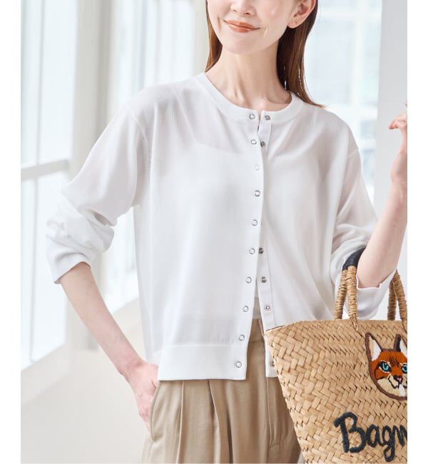 U by SPICK&SPAN「《予約》ウォッシャブルドットボタンニットカーディガン」|カーディガン|ホワイト