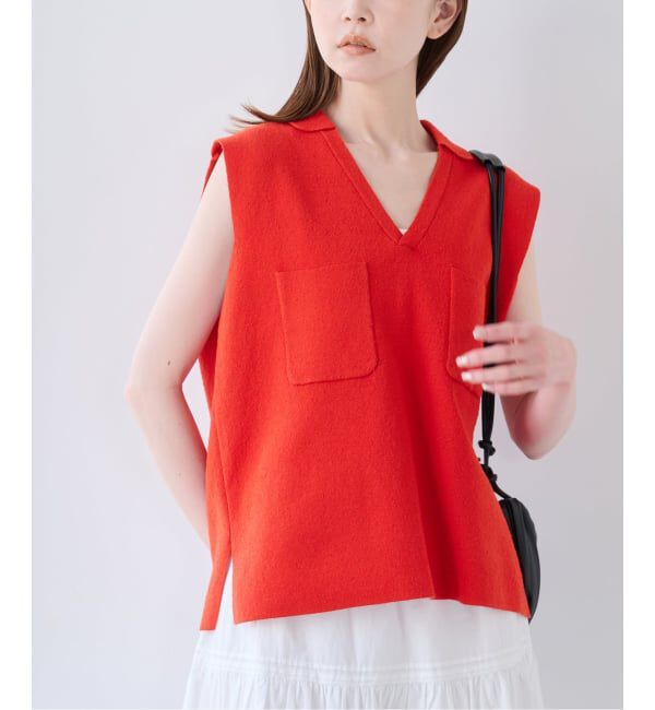 U by SPICK&SPAN「《予約》ブークレノースリーブニット」|ニット・セーター|レッド