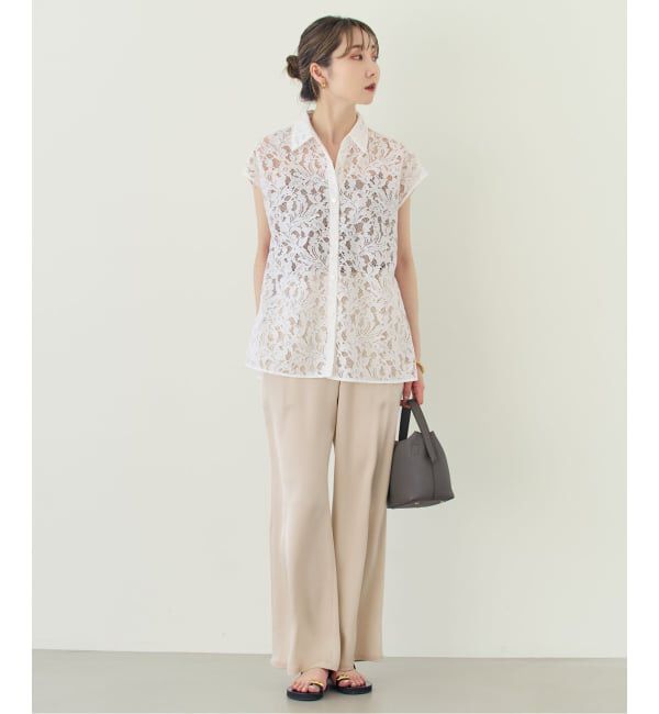 NOBLE「《追加予約》【洗える】ボタニカルレースフレンチスリーブブラウス」|シャツ・ブラウス|
