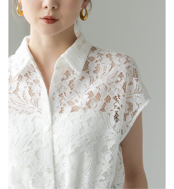 NOBLE「《追加予約》【洗える】ボタニカルレースフレンチスリーブブラウス」|シャツ・ブラウス|