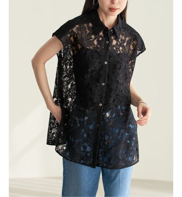 NOBLE「《追加予約》【洗える】ボタニカルレースフレンチスリーブブラウス」|シャツ・ブラウス|