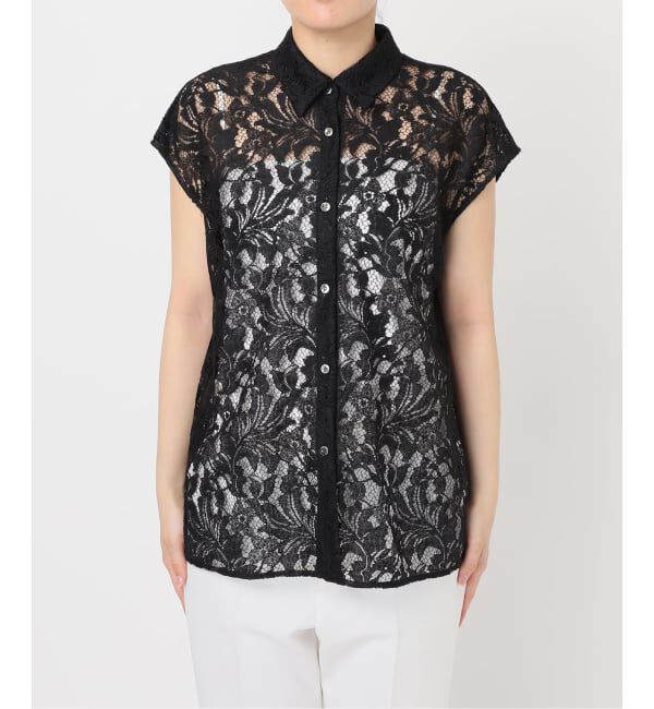 NOBLE「《追加予約》【洗える】ボタニカルレースフレンチスリーブブラウス」|シャツ・ブラウス|