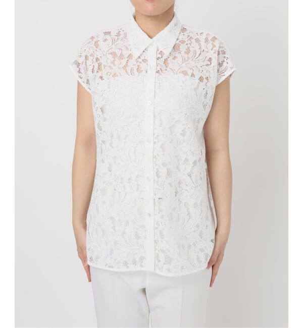 NOBLE「《追加予約》【洗える】ボタニカルレースフレンチスリーブブラウス」|シャツ・ブラウス|