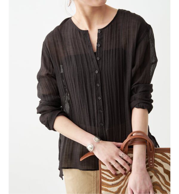 Spick and Span「《予約》クレープクルーネックブラウス」|シャツ・ブラウス|ブラック