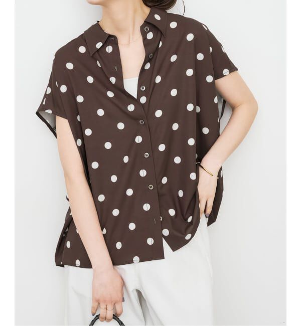 Spick and Span「《一部店舗+WEB限定 / 追加予約》ドットフレンチスリーブシャツ」|シャツ・ブラウス|ブラウンベース