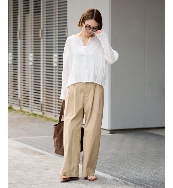 FRAMeWORK「≪予約≫LINENmixクレープクルーネックブラウス」|シャツ・ブラウス|