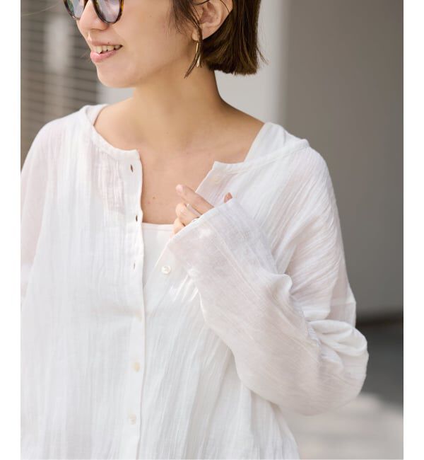 FRAMeWORK「≪予約≫LINENmixクレープクルーネックブラウス」|シャツ・ブラウス|