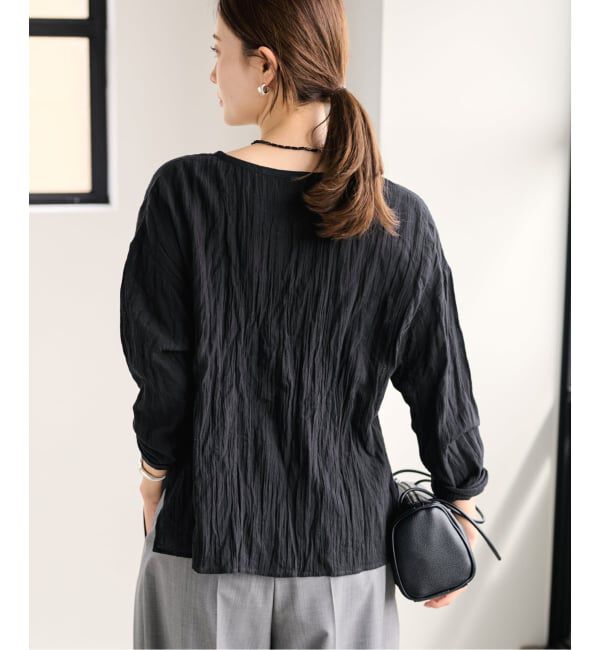 FRAMeWORK「≪予約≫LINENmixクレープクルーネックブラウス」|シャツ・ブラウス|